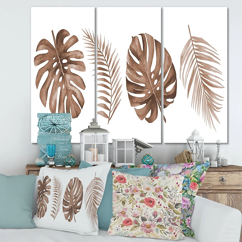 Designart - Tropical Monstera and Palm Leaf In Terracotta