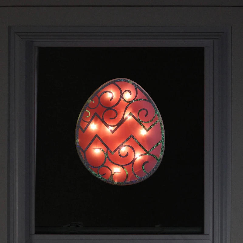 12" Lighted Pink Easter Egg Window Silhouette Decoration