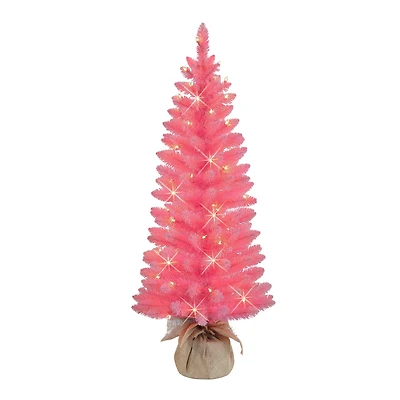 4ft. Pre-Lit Pink Artificial Tree in Burlap Sac, Clear Lights