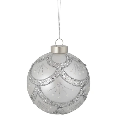 4" Glittered Silver Glass Ball Ornament