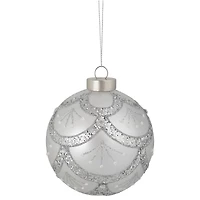4" Glittered Silver Glass Ball Ornament
