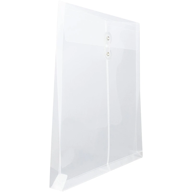 JAM Paper 9.75" x 13" Clear Plastic Button String Open End Envelopes, 6ct.