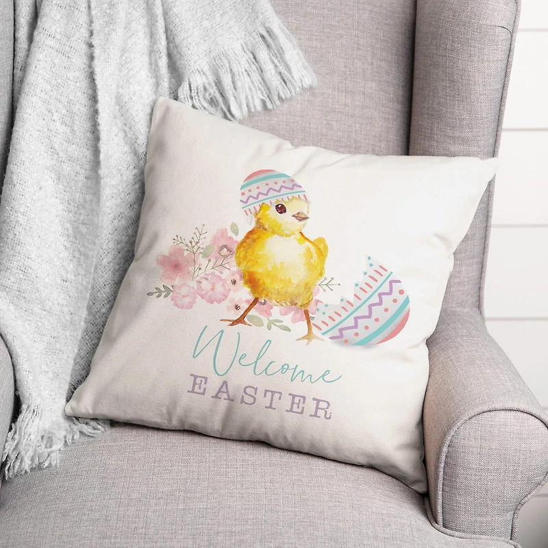 Welcome Easter Chick Throw Pillow
