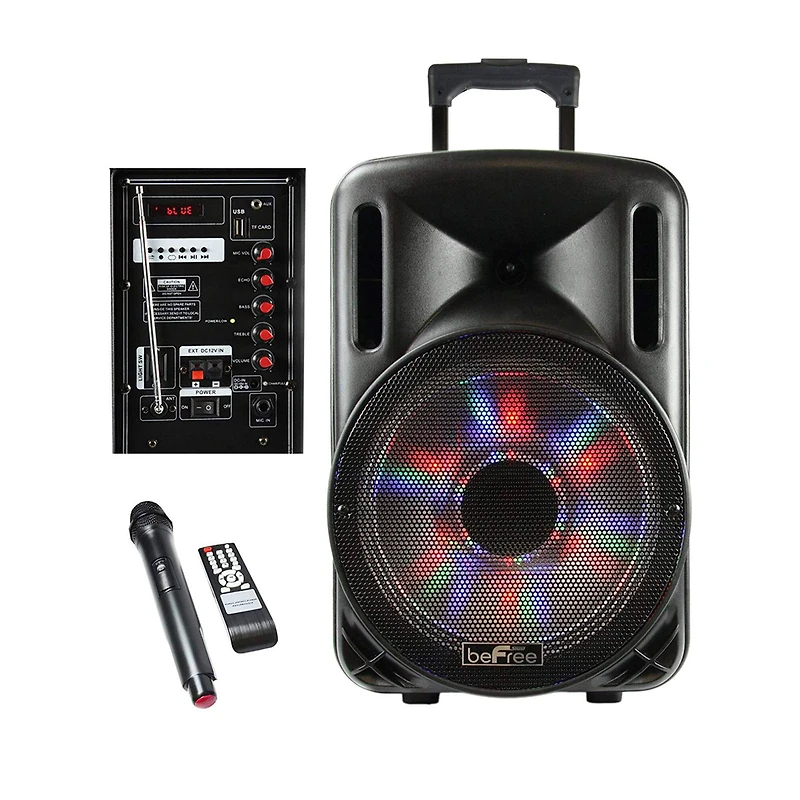 beFree Sound 12" 2500 Watt Bluetooth Portable Party PA Speaker With Illuminating Lights & USB