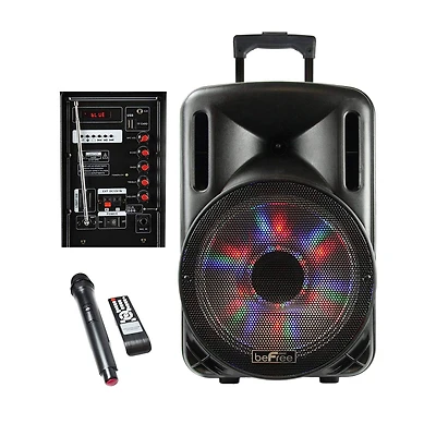 beFree Sound 12" 2500 Watt Bluetooth Portable Party PA Speaker With Illuminating Lights & USB