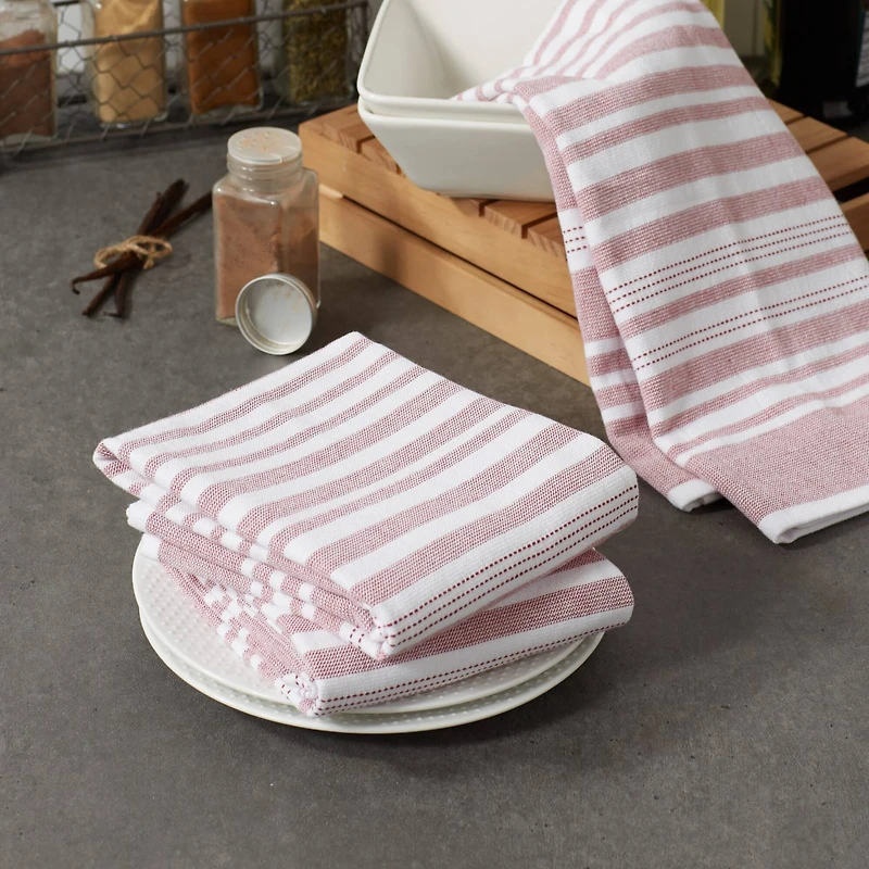 DII® Barn Red Variegated Stripe Terry Dishtowels, 3ct.