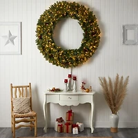 5ft. Clear LED Lights Flocked Artificial Christmas Wreath With Pinecones