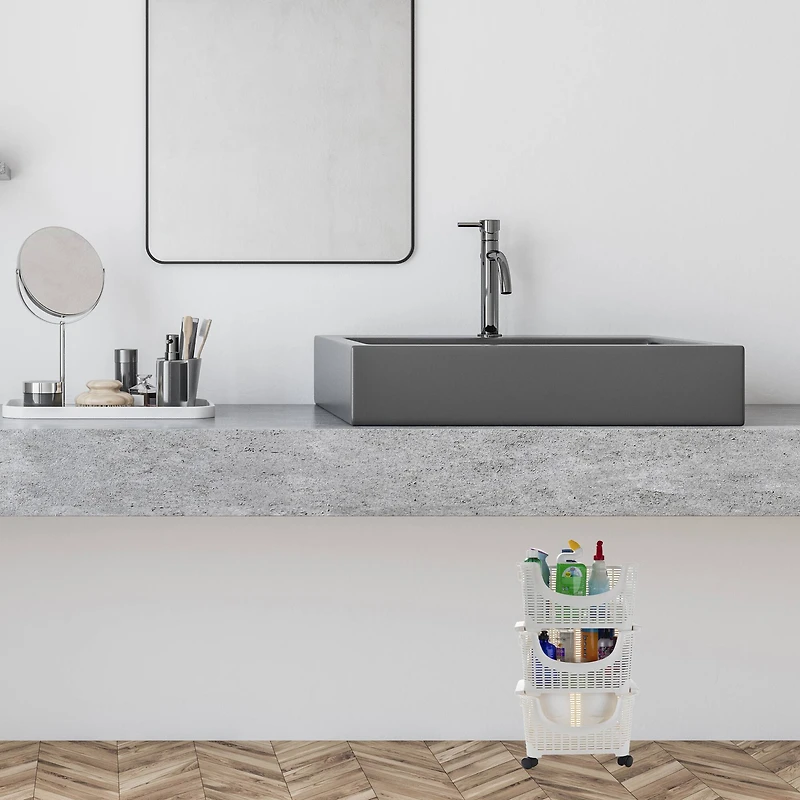 Mind Reader 3-Tier Ivory Rolling Plastic Storage Containers