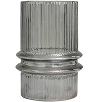12" Gray Glass Wide Ribbed Vase with Fluted Center