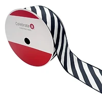 2.5" x 80ft. Black & White Diagonal Stripes Wired Ribbon by Celebrate It®