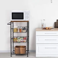 Black 4-Tier Rolling Cart with Storage Basket Shelf