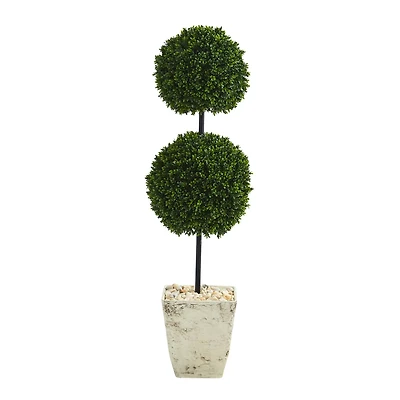 4ft. Boxwood Double Ball Topiary Tree in Country White Planter