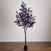 8ft. Pre-Lit Artificial Halloween Black Eucalyptus Tree with 540 Orange & Purple LED Lights