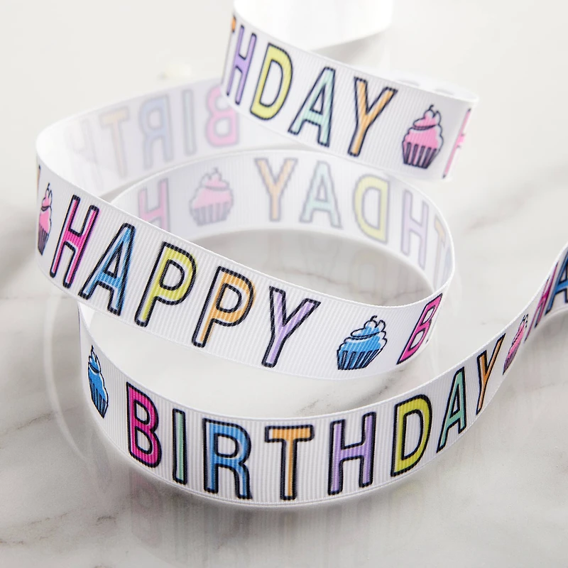 7/8" x 5yd. Grosgrain Happy Birthday Ribbon by Celebrate It®