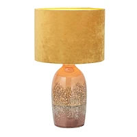Hello Honey® 16.5" Pink Reactive Glaze Round Stoneware Table Lamp with Mustard Velvet Shade