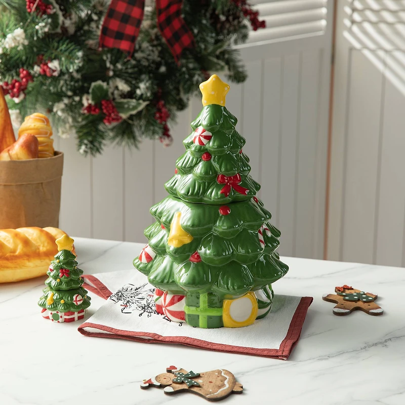 Glitzhome® Dolomite Christmas Tree Cookie Jar Set