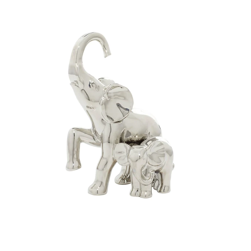 11" Silver Elephant Ceramic Sculpture