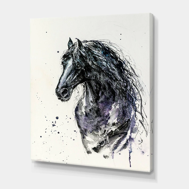 Designart - Portrait of Friesian Horse With Long Manes