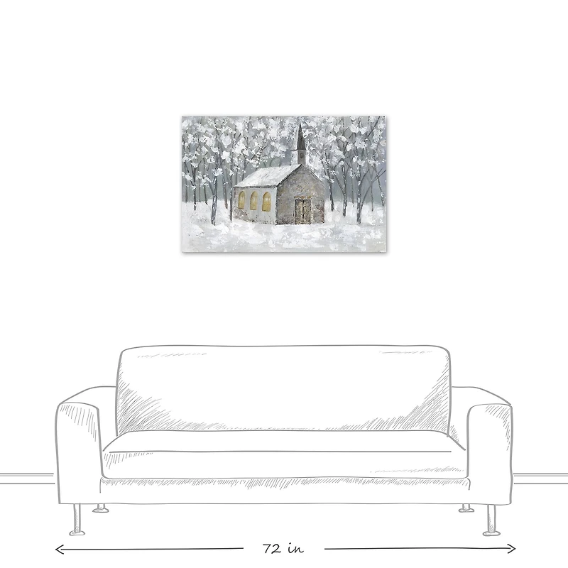 Church In Snowy Forest Canvas Wall Art