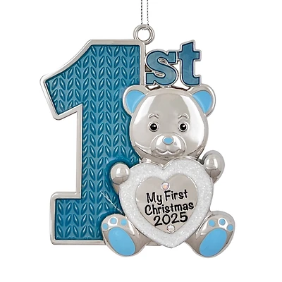 3" Teddy Bear Blue Metal Ornament by Ashland®