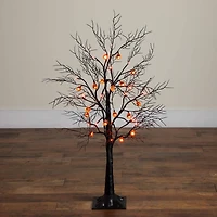 3ft. Pre-Lit Artificial Halloween Black Twig Tree with 18 Orange LED Pumpkin Shaped Lights