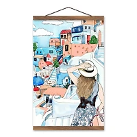 Girl Greece Teak Hanging Canvas