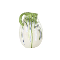 11" White, Green & Blue Drip Design Ceramic Vase with Handle