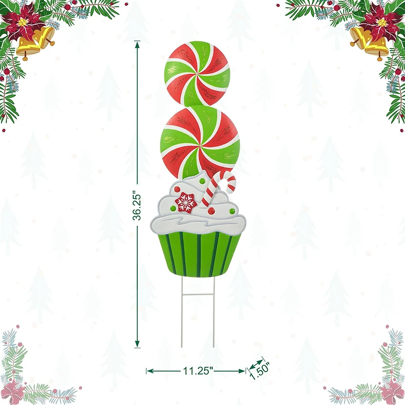 Glitzhome® 3ft. Metal Peppermint & Cupcake Yard Stake
