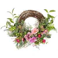 28" Pink Peony Mixed Floral Half Spring Wreath