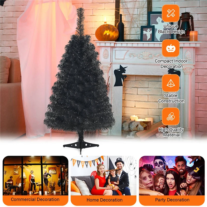 Costway 3ft. Unlit Matte Black Artificial Christmas Tree