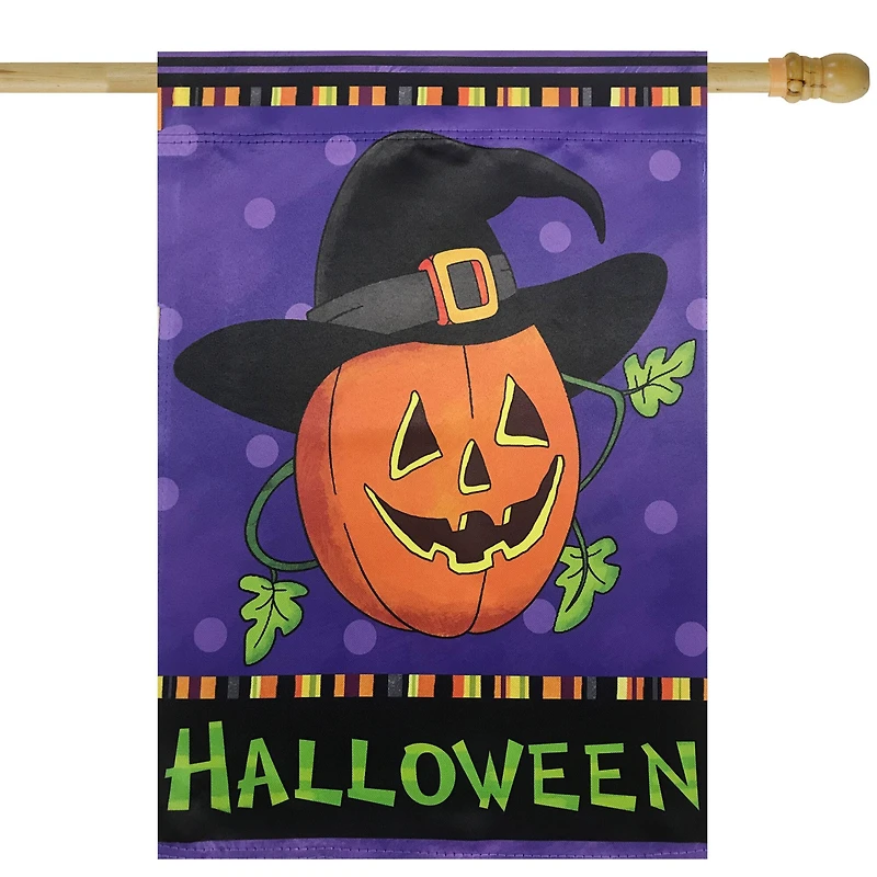 Happy Halloween Pumpkin in a Witch Hat Outdoor Garden Flag, 28" x 40"