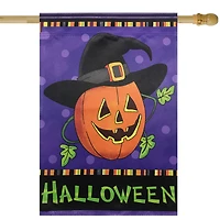 Happy Halloween Pumpkin in a Witch Hat Outdoor Garden Flag, 28" x 40"