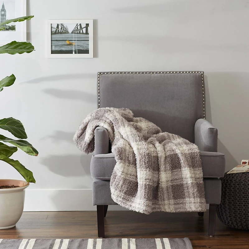 DII® Gray Farmhouse Plush Plaid Throw