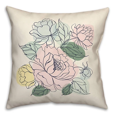 Floral Sketch Color Blobs 18" x 18" Throw Pillow