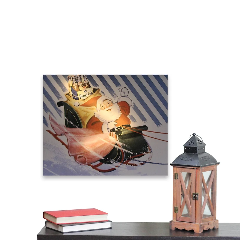 LED Back Lit Santa Claus & Sleigh Pepsi Christmas Wall Art
