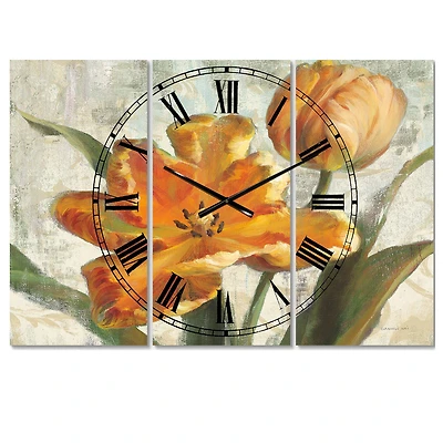 Designart 'Parrot Tulips I On Ivory Farmhouse Multipanel Wall Clock