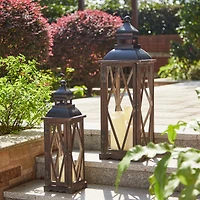 Modern Farmhouse Wooden Lantern Set, 28.5" & 20.5"