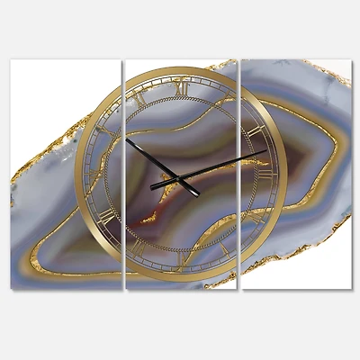 Designart Fashion Golden Core Agate 3 Panel Oversized Wall Clock