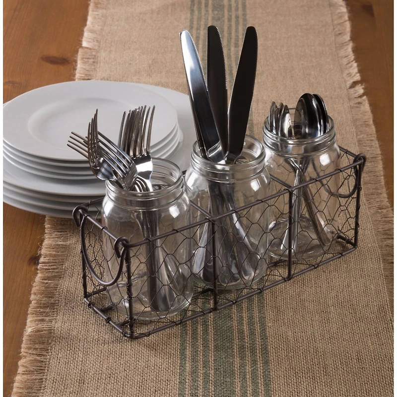 DII® Rustic Chicken Wire Flatware Caddy with Clear Jars