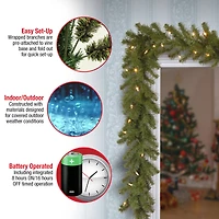 9' x 10" Pre-lit North Valley® Spruce Artificial Christmas Garland with 50 Battery Operated Dual LED Lights