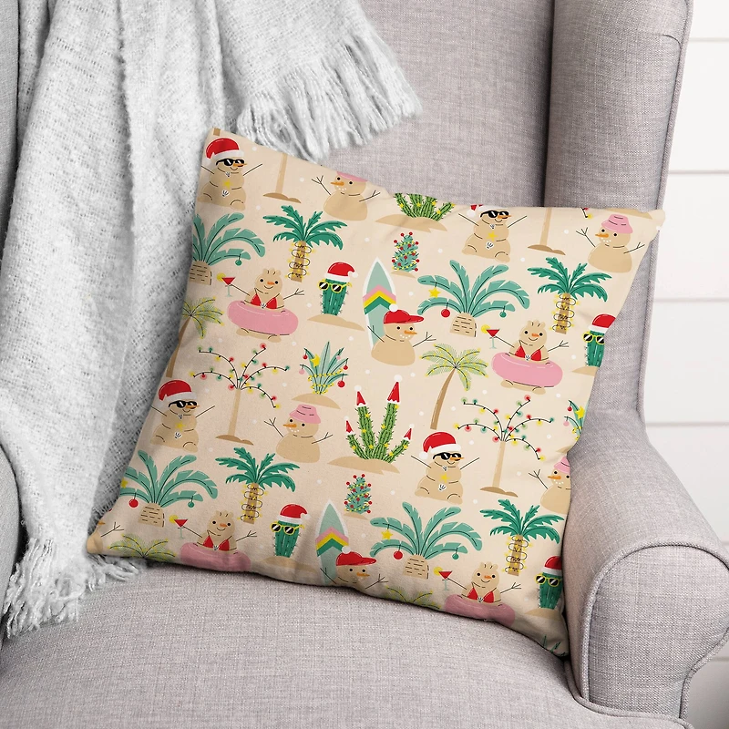 Sand Snowmen Throw Pillow