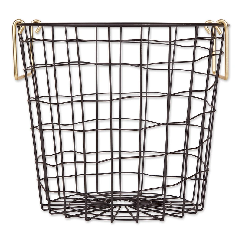 DII® Small Round Black Metal Basket with Gold Handles