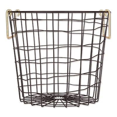 DII® Small Round Black Metal Basket with Gold Handles