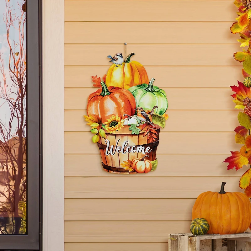 Glitzhome® 30.25" Fall Metal Pumpkins with Barrel Yard Stake