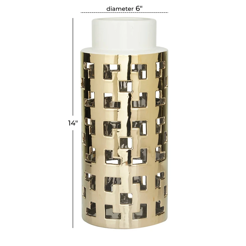 Gold Stoneware Glam Vase, 14" x 6" x 6"