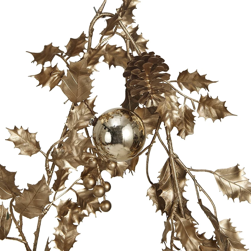 Hello Honey® 5.5ft. Gold Faux Holly Garland with Pinecones & Ornaments