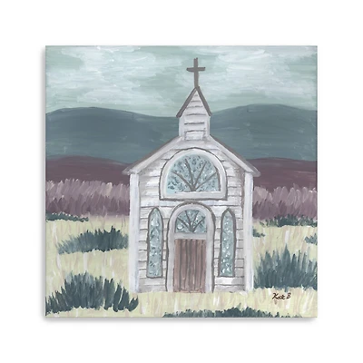 Farm Sketch Church Meadow Canvas Giclee