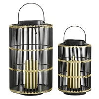 Set of 2" Black Metal Contemporary Lantern, 11", 16"