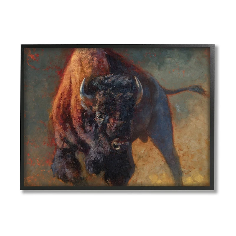 Stupell Industries Running Bull Portrait Masculine Cattle Pose in Frame Wall Art