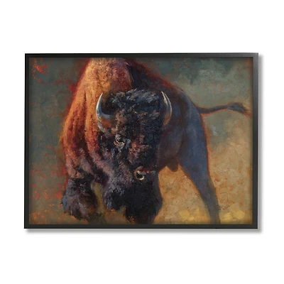 Stupell Industries Running Bull Portrait Masculine Cattle Pose in Frame Wall Art